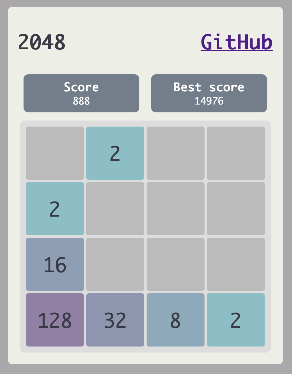 Clojurescript 2048 Screenshot